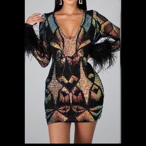 Women curves sequin V-neck dress